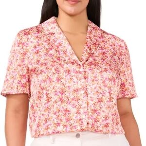 HALOGEN NWT PINK ORANGE CAMP SHIRT FLORAL